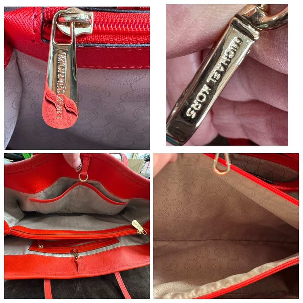 Michael Kors Vibrant Red Tote with Gold Accents EUC - Picture 9 of 11